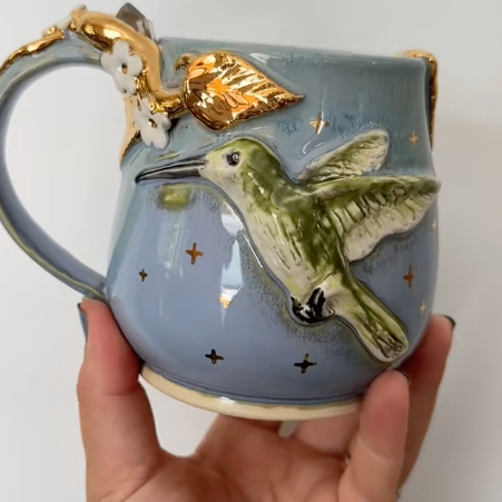 Hummingbird Garden Mug - Handmade